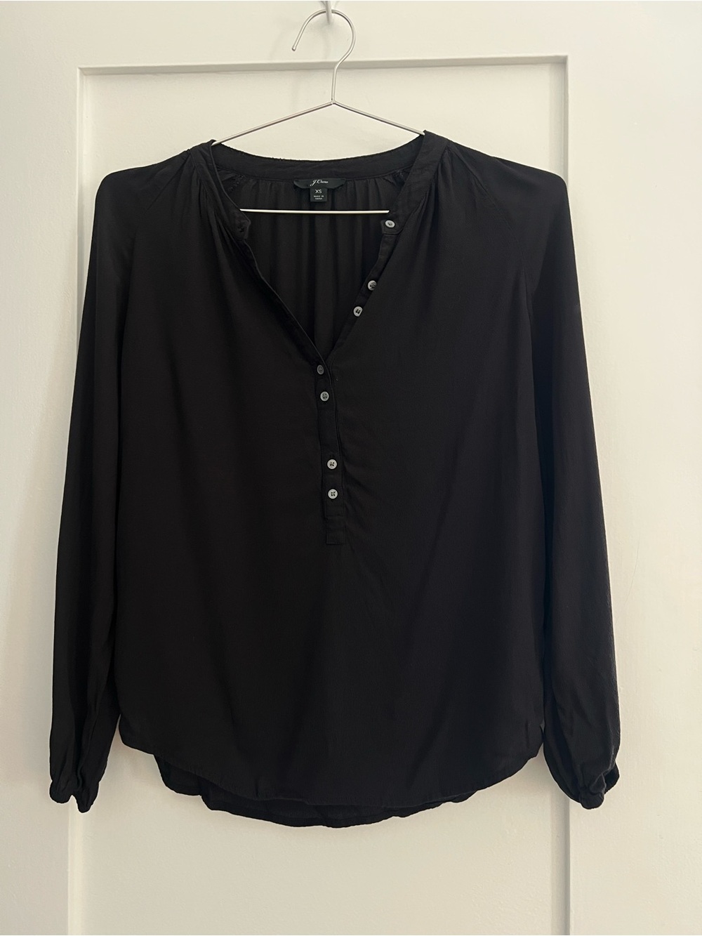 J. Crew Black Long-Sleeve Button Henley Blouse
